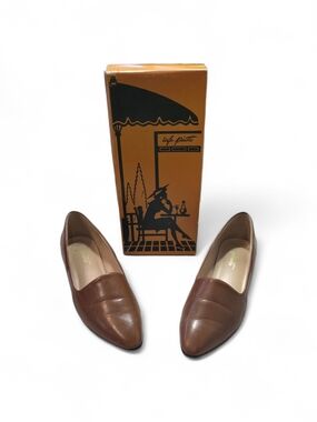 Classic Brown Leather Pointed Toe Slip-On Flats